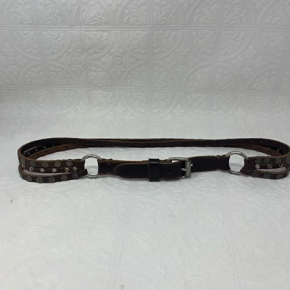 Leather Studded Jeweled Belt Sz L